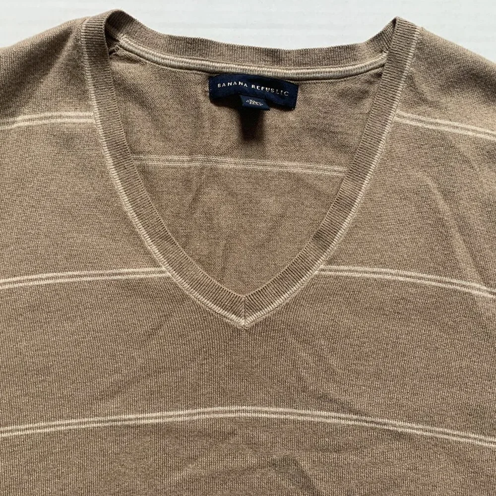 Banana Republic VNeck Striped Sweater Mens Size XL Silk Cotton Cashmere